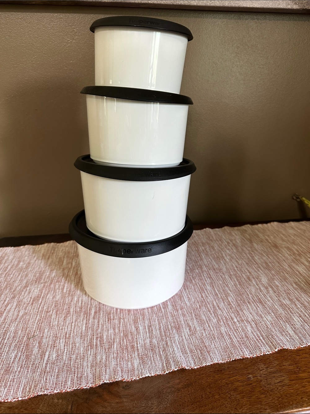 Tupperware White Storage Canisters with Black Lids - Nesting Set